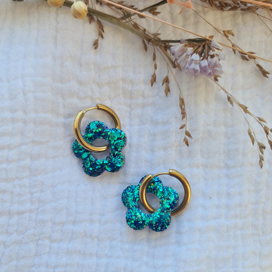 Boucles fleurs | Bleu paon